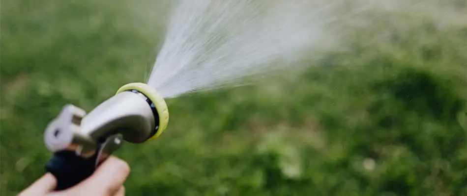 Watering a lawn with a water hose near Sioux City, IA.
