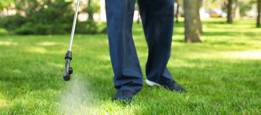Technician spraying lawn for weeds in Sioux Falls, SD.