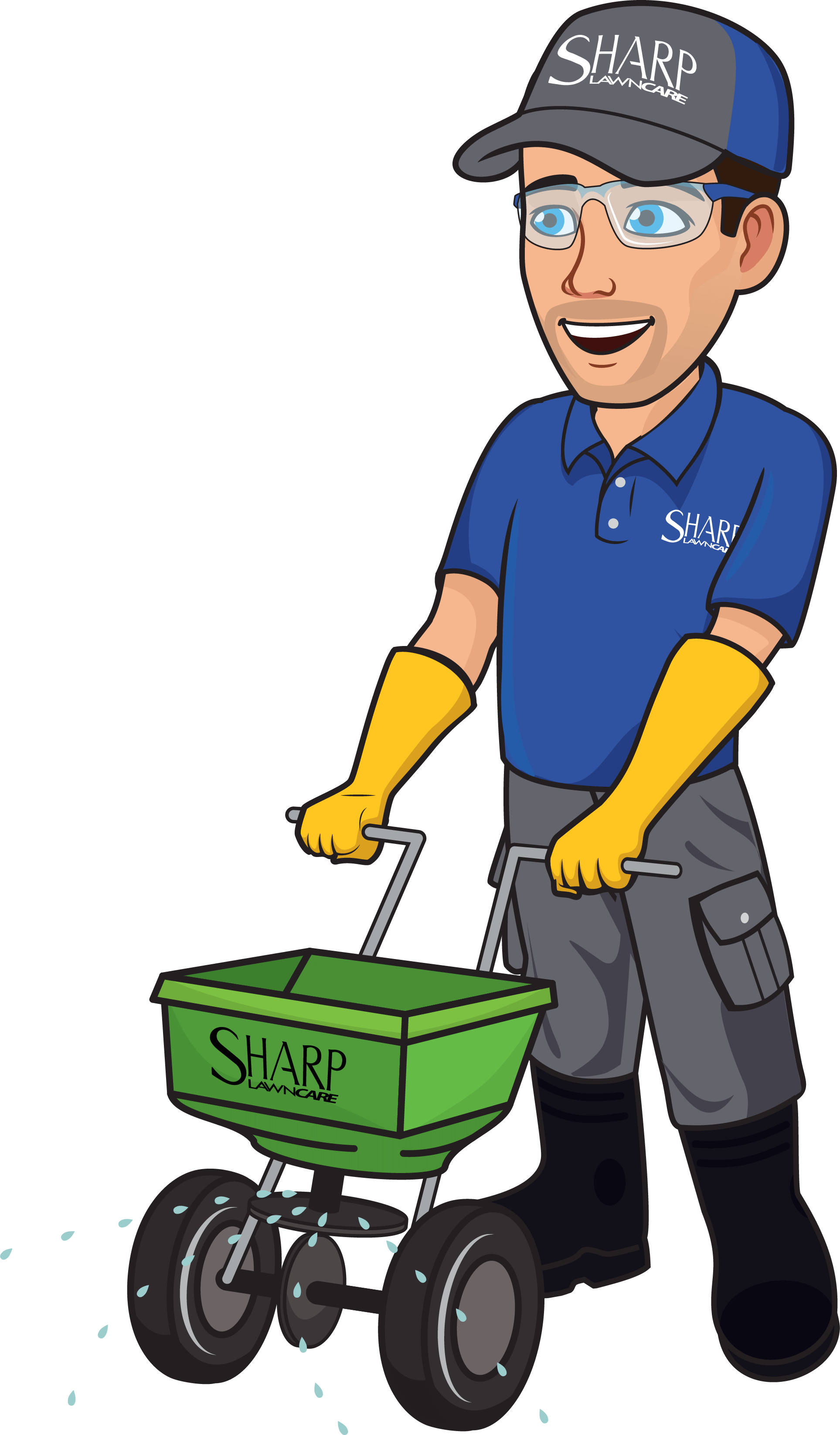 Sharp Lawn Care Lawn Fertilization branding mascot.