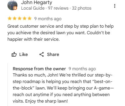 John Hegarty, five-star Google review of Sharp Lawn Care