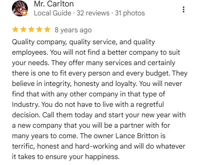 Mr. Carlton, Local Guide with 32 reviews, five-star Google review praising Sharp Lawn Care’s integrity and quality