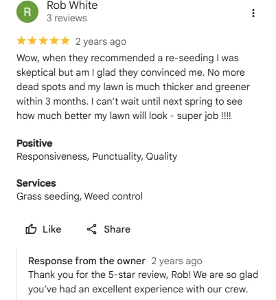 Rob White, five-star Google review of Sharp Lawn Care