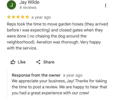 Jay Wilde, five-star Google review of Sharp Lawn Care
