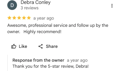 Debra Conley, five-star Google review of Sharp Lawn Care