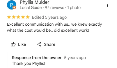 Phyllis Mulder, five-star Google review of Sharp Lawn Care