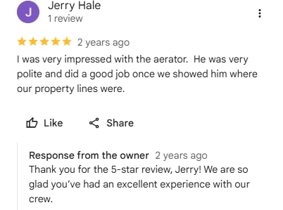 Jerry Hale, five-star Google review of Sharp Lawn Care