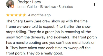 Rodger Lacy, five-star Google review of Sharp Lawn Care