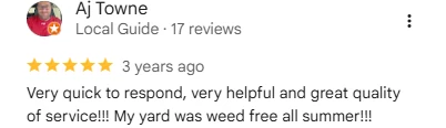 Aj Towne, five-star Google review of Sharp Lawn Care