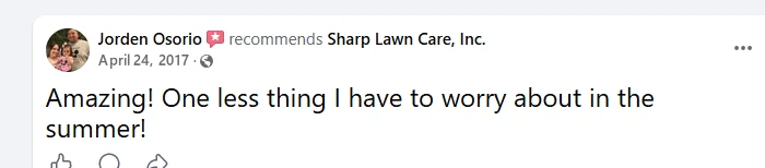 Jorden Osorio, Facebook recommendation of Sharp Lawn Care